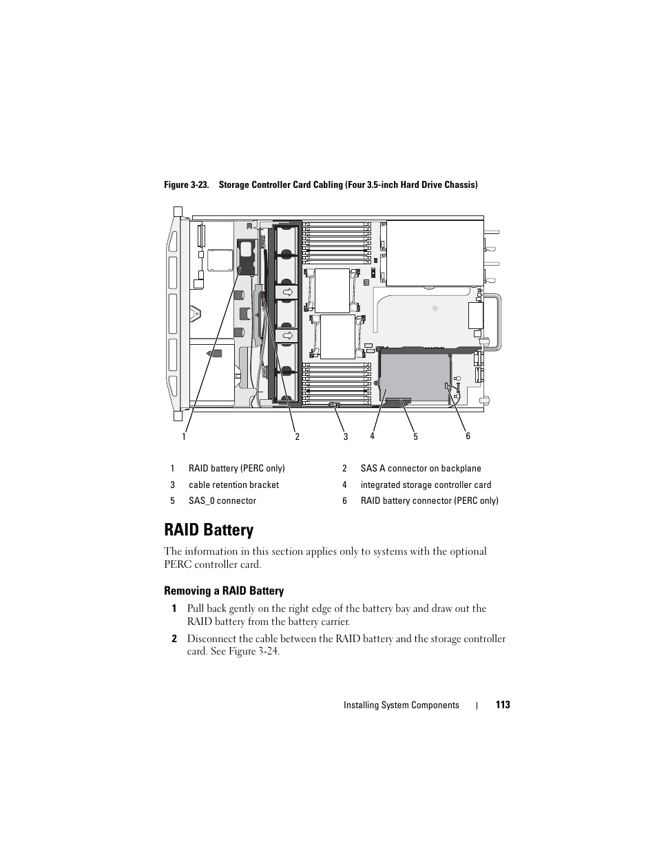 Raid battery, Removing a raid battery | Dell PowerVault NX3000 User Manual | Page 113 / 200
