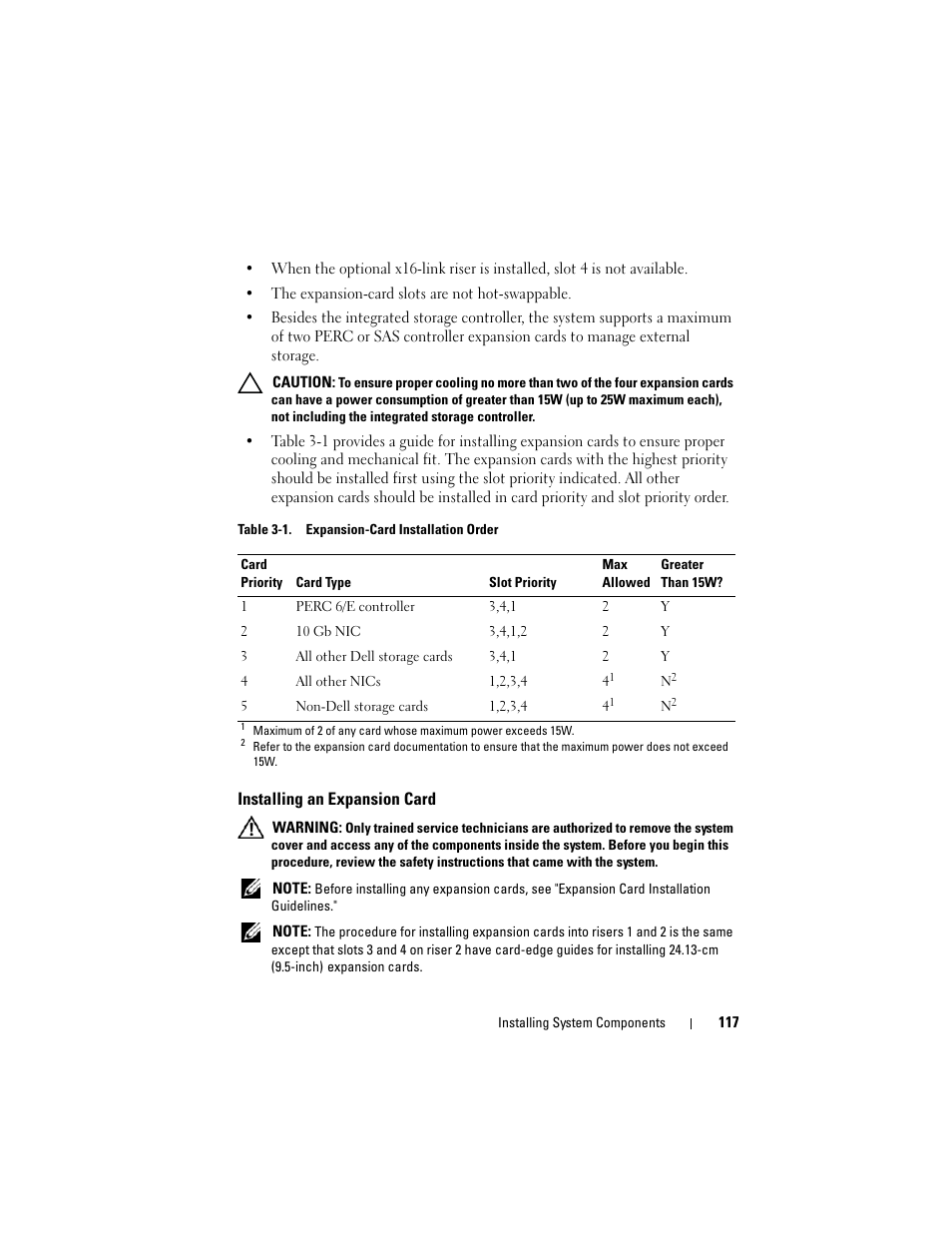 Installing an expansion card, D riser 1. see "installing an, Expansion card | Dell PowerVault NX3000 User Manual | Page 117 / 200