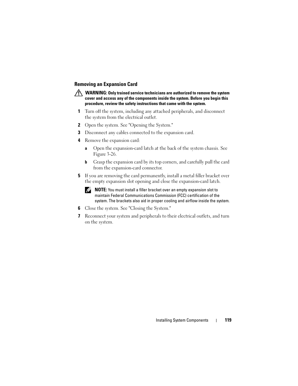 Removing an expansion card | Dell PowerVault NX3000 User Manual | Page 119 / 200