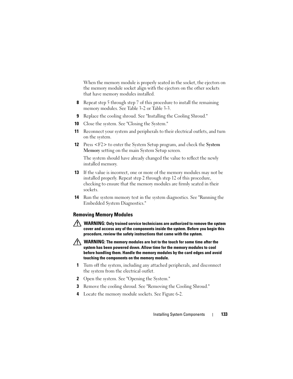 Removing memory modules | Dell PowerVault NX3000 User Manual | Page 133 / 200