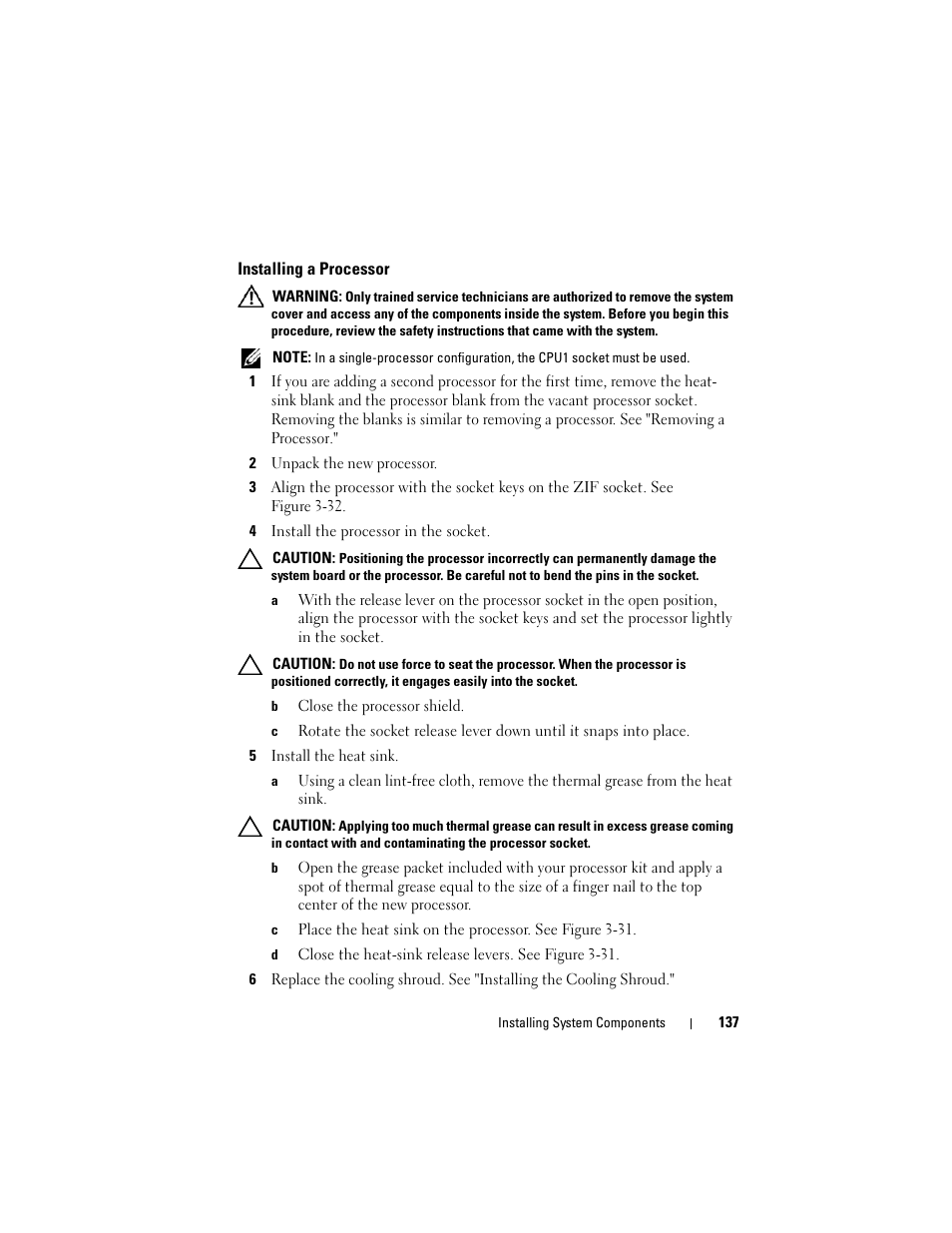 Installing a processor | Dell PowerVault NX3000 User Manual | Page 137 / 200