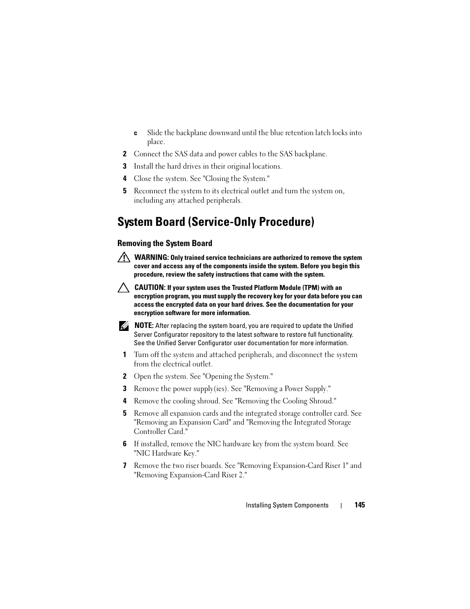 System board (service-only procedure), Removing the system board | Dell PowerVault NX3000 User Manual | Page 145 / 200