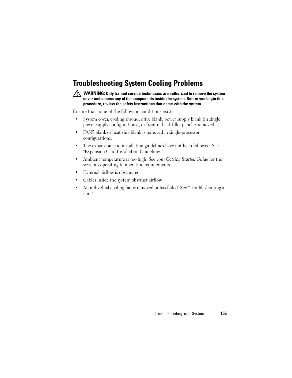 Troubleshooting system cooling problems, See "troubleshooting system cooling problems | Dell PowerVault NX3000 User Manual | Page 155 / 200