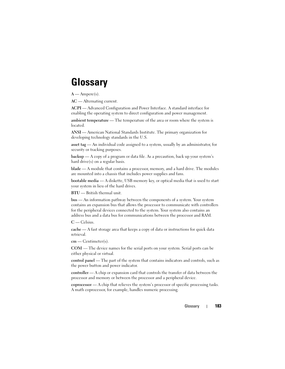 Glossary, Nym used in this table, see "glossary | Dell PowerVault NX3000 User Manual | Page 183 / 200