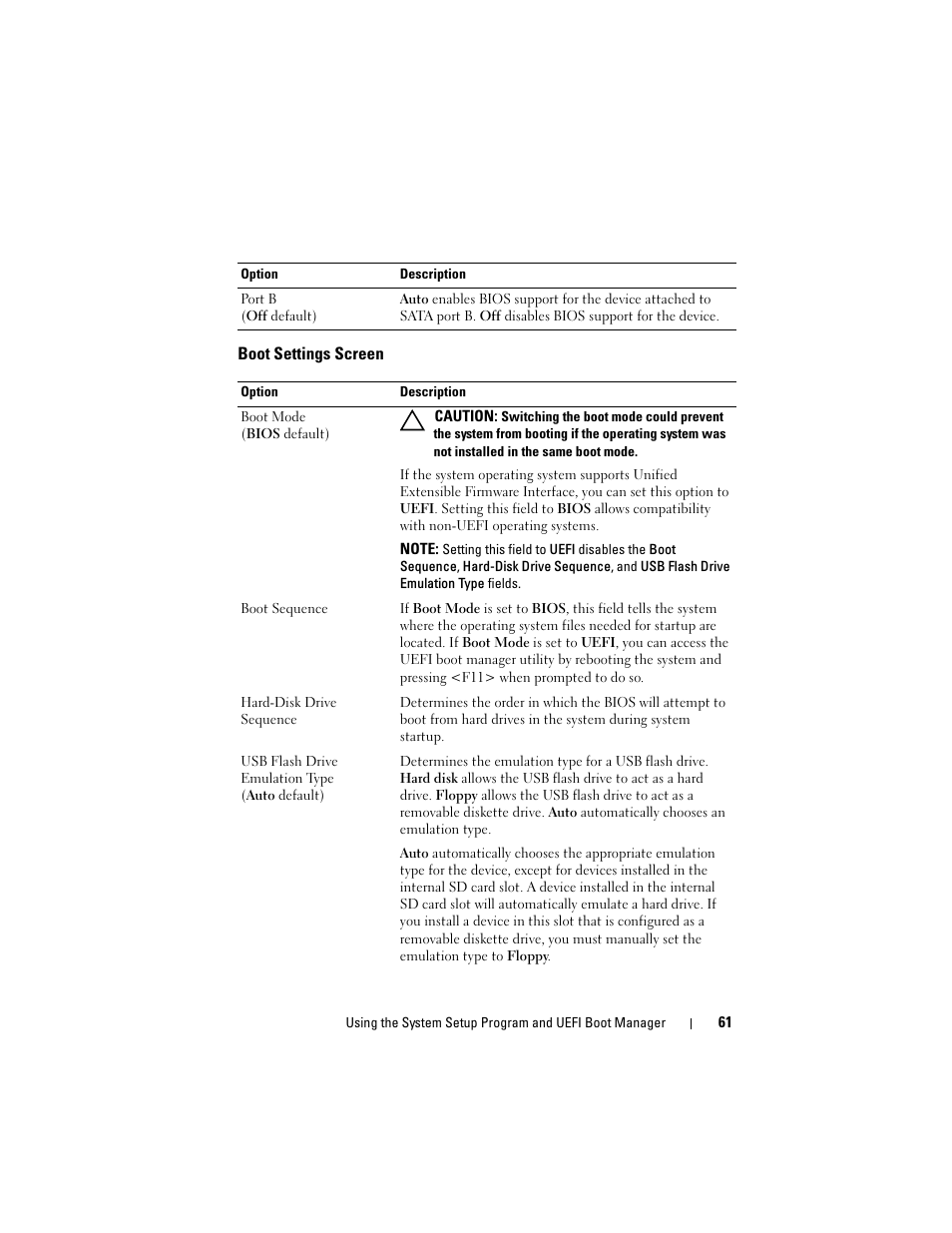 Boot settings screen, Boot devices. see "boot settings screen | Dell PowerVault NX3000 User Manual | Page 61 / 200