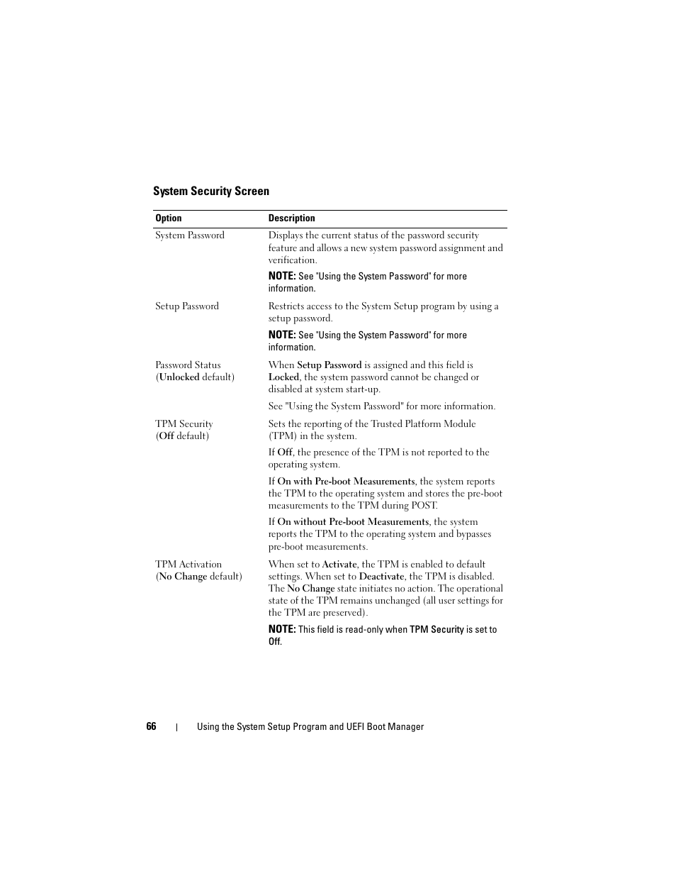 System security screen, Es. see "system security screen | Dell PowerVault NX3000 User Manual | Page 66 / 200