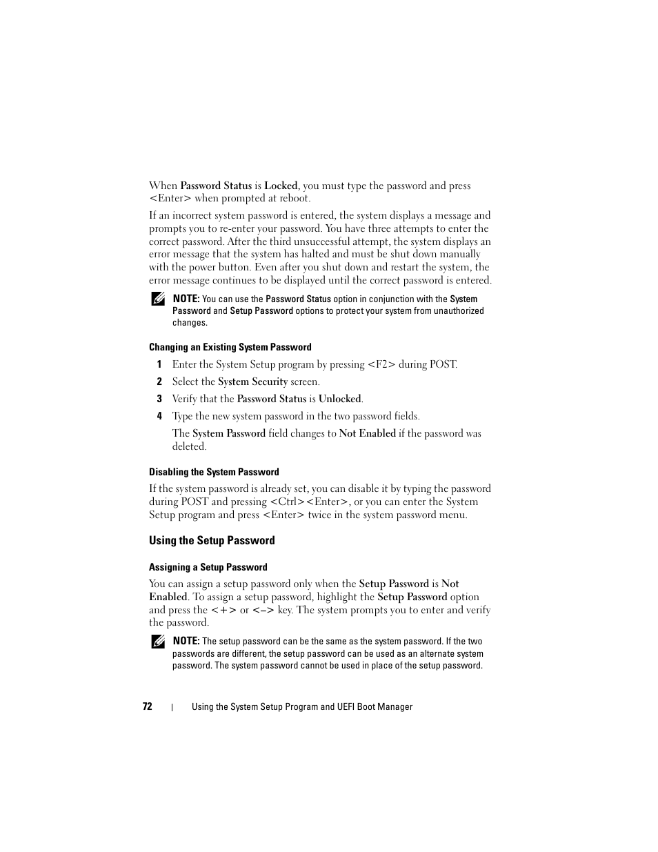 Using the setup password, D "using the setup password" for mor | Dell PowerVault NX3000 User Manual | Page 72 / 200