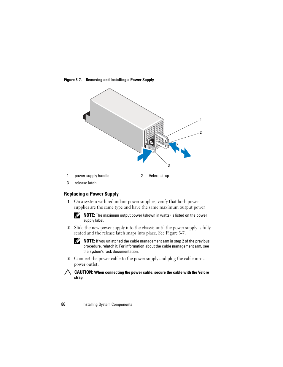 Replacing a power supply | Dell PowerVault NX3000 User Manual | Page 86 / 200