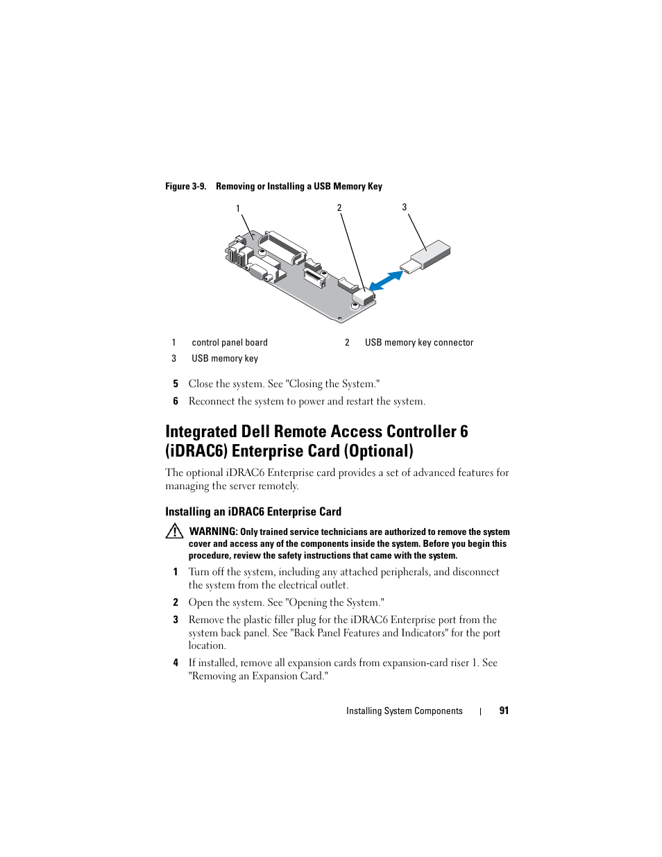 Installing an idrac6 enterprise card | Dell PowerVault NX3000 User Manual | Page 91 / 200