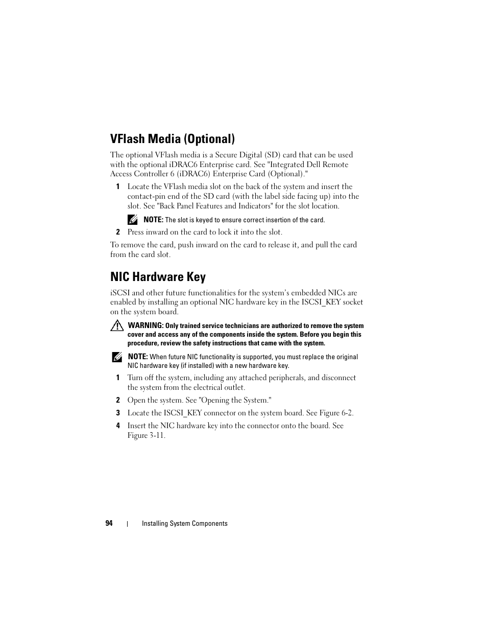 Vflash media (optional), Nic hardware key, D. see "vflash media (optional) | Dell PowerVault NX3000 User Manual | Page 94 / 200