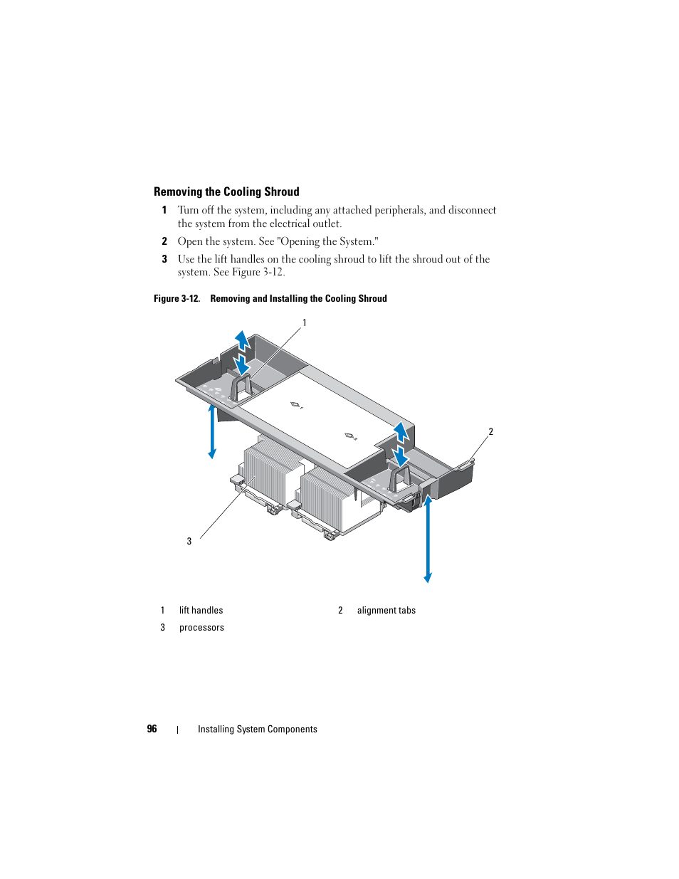 Removing the cooling shroud | Dell PowerVault NX3000 User Manual | Page 96 / 200