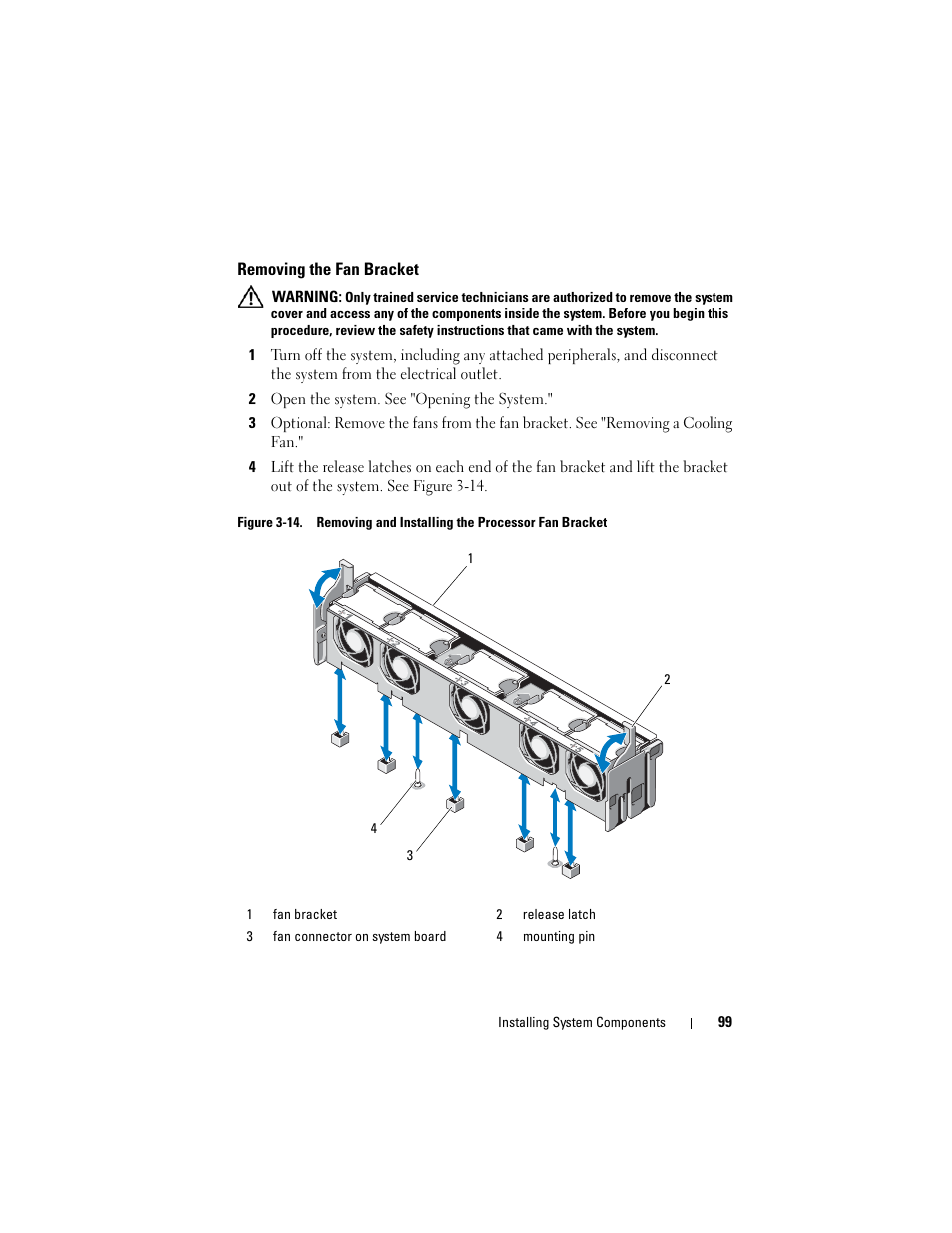Removing the fan bracket | Dell PowerVault NX3000 User Manual | Page 99 / 200
