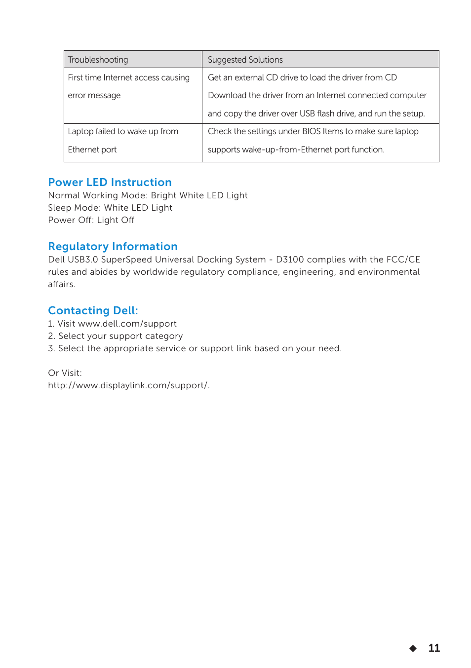 Dell USB3.0 dock D3100 User Manual | Page 11 / 11
