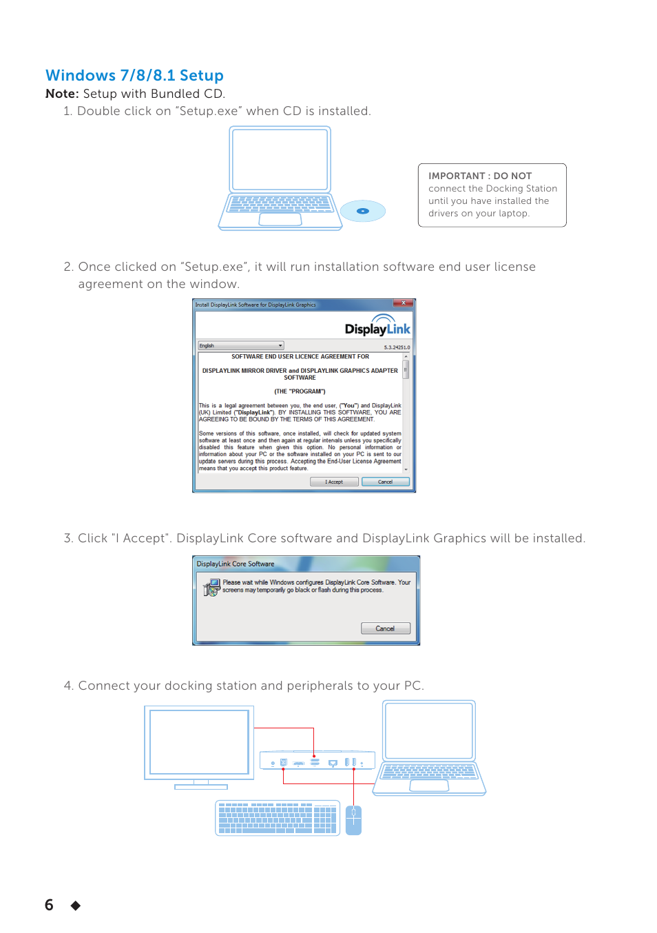 Windows 7/8/8.1 setup | Dell USB3.0 dock D3100 User Manual | Page 6 / 11
