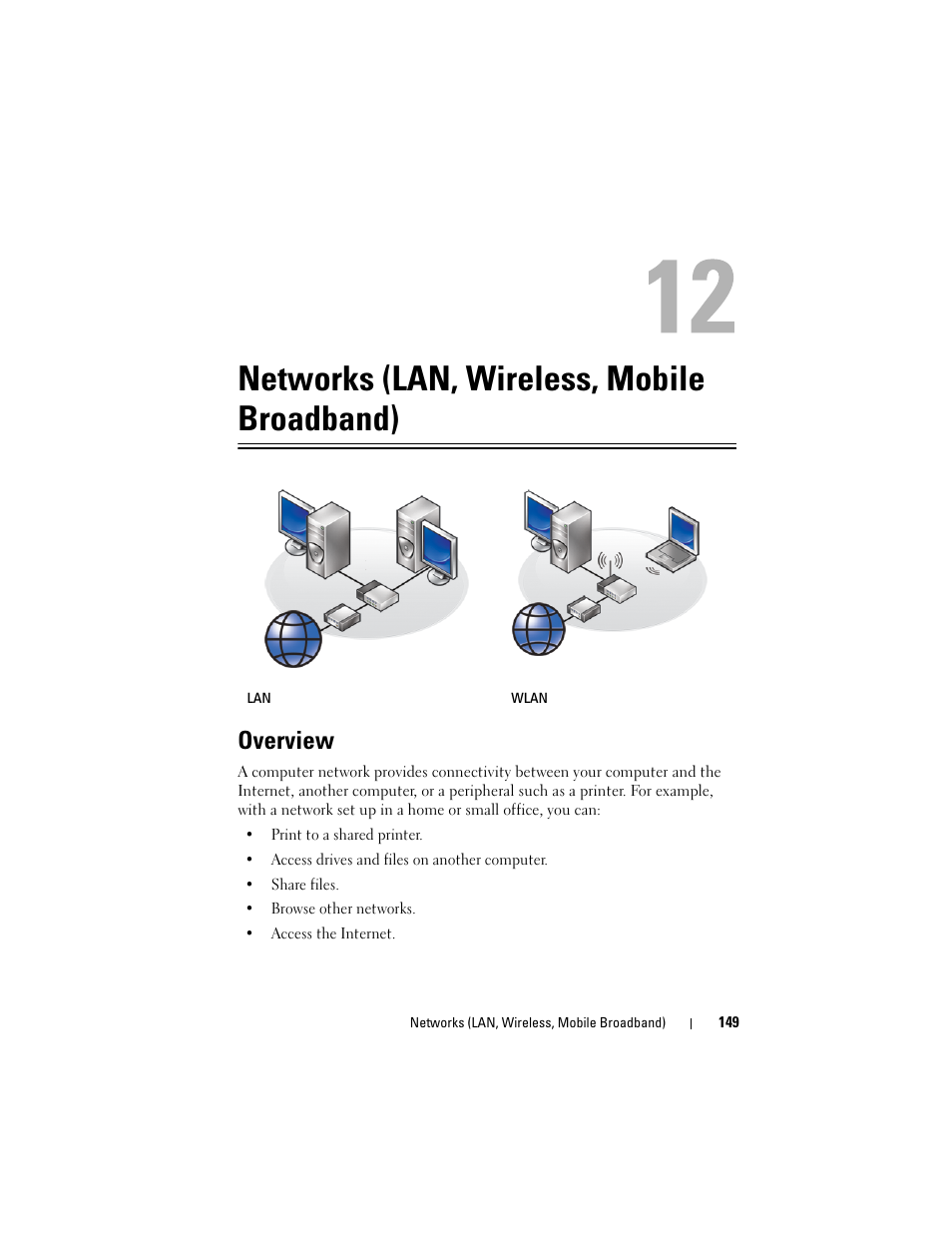 Networks (lan, wireless, mobile broadband), Overview, Networks (lan, wireless | Mobile broadband) | Dell Studio 1749 (Early 2010) User Manual | Page 149 / 354
