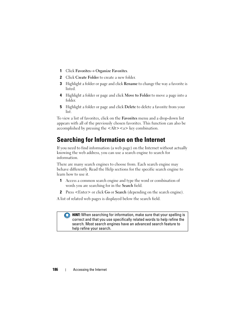 Searching for information on the internet | Dell Studio 1749 (Early 2010) User Manual | Page 186 / 354