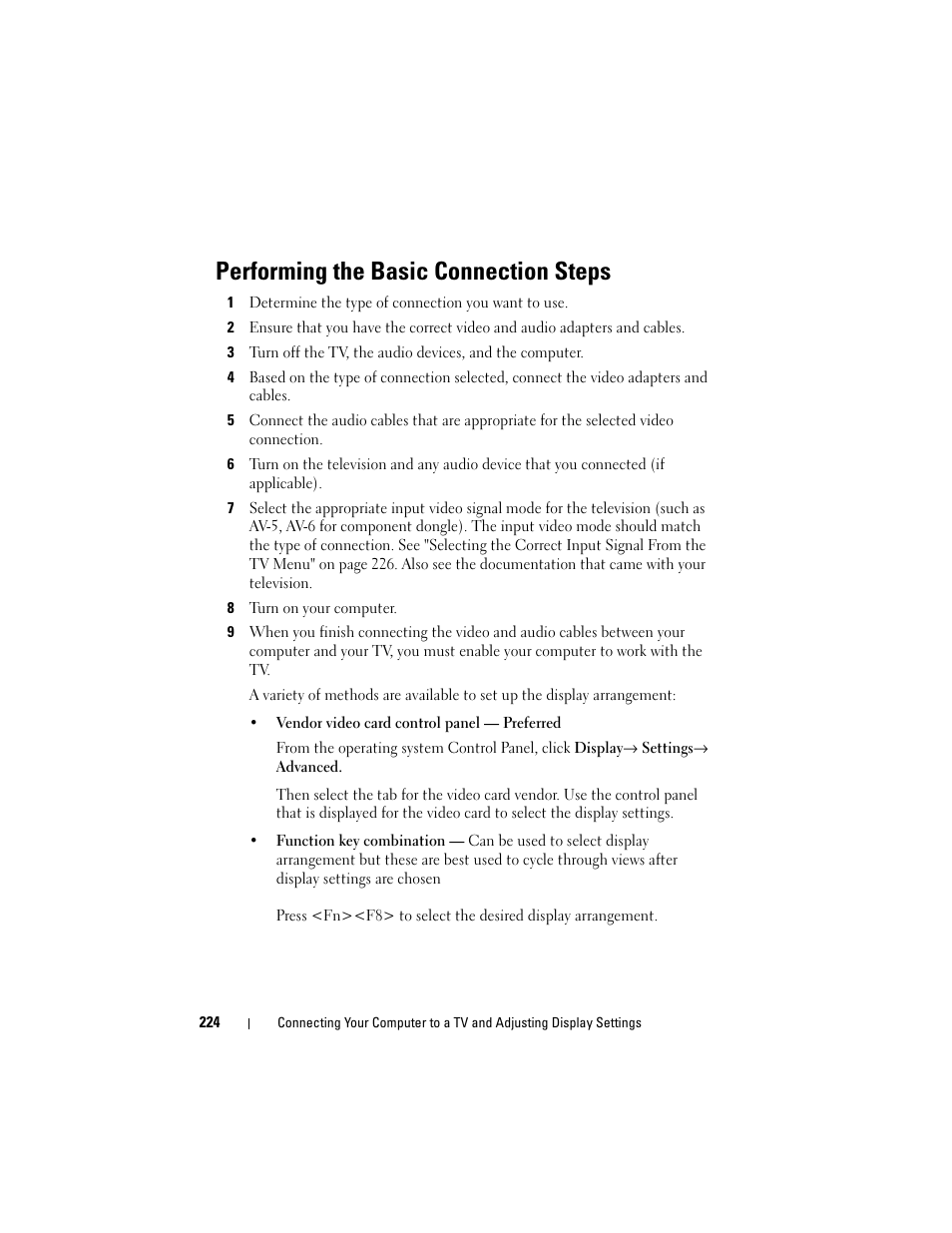 Performing the basic connection steps | Dell Studio 1749 (Early 2010) User Manual | Page 224 / 354