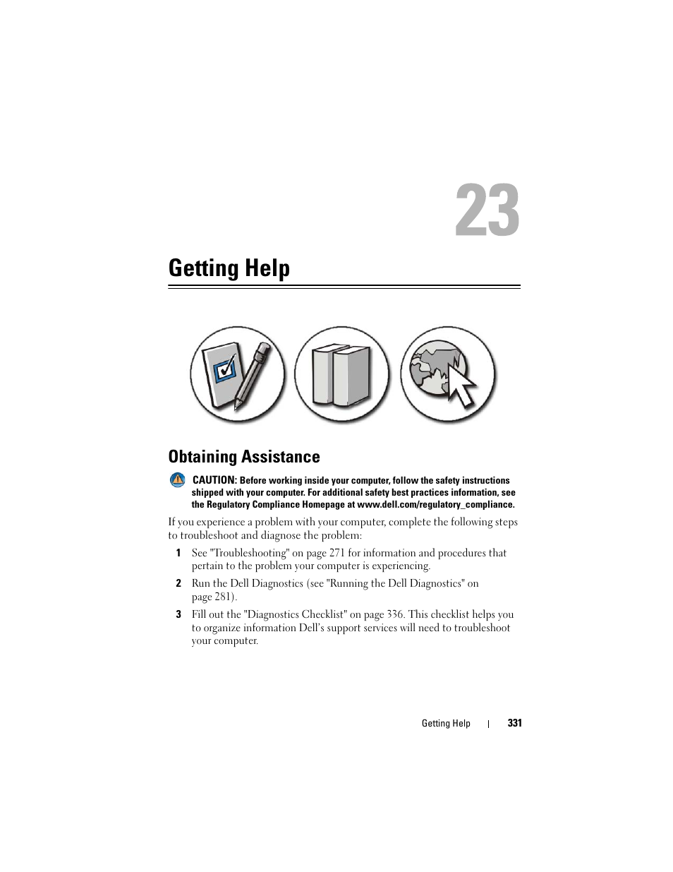 Getting help, Obtaining assistance | Dell Studio 1749 (Early 2010) User Manual | Page 331 / 354