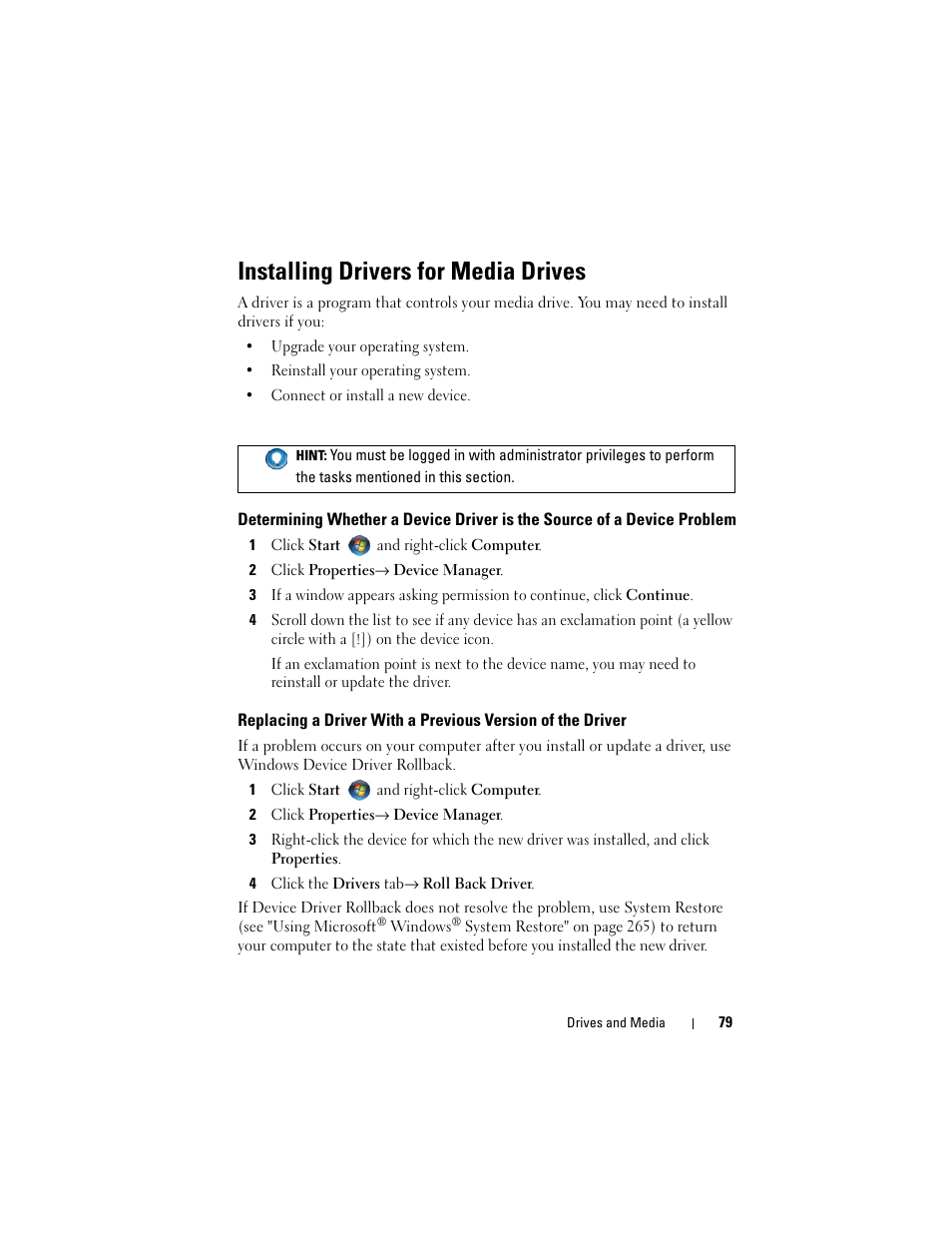 Installing drivers for media drives | Dell Studio 1749 (Early 2010) User Manual | Page 79 / 354