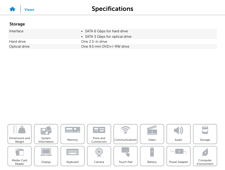 Storage, Specifications | Dell Inspiron 15 (3543, Early 2015) User Manual | Page 14 / 22