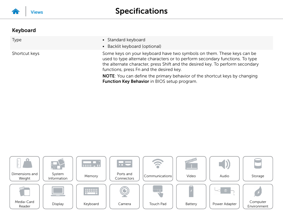 Keyboard, Specifications | Dell Inspiron 15 (3543, Early 2015) User Manual | Page 17 / 22