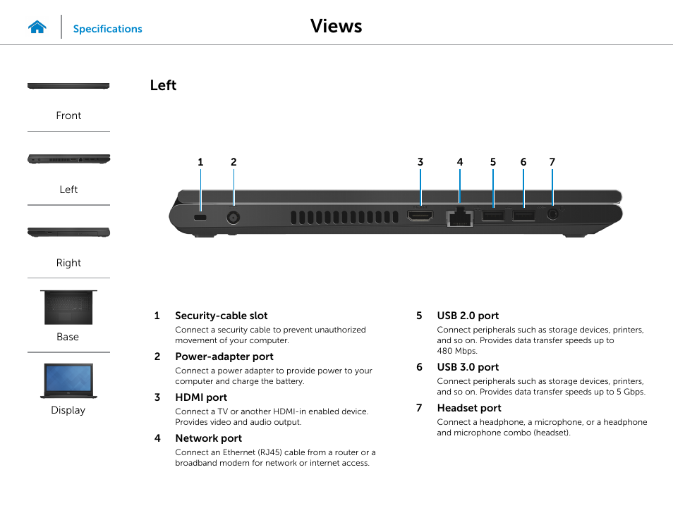 Left, Views | Dell Inspiron 15 (3543, Early 2015) User Manual | Page 3 / 22