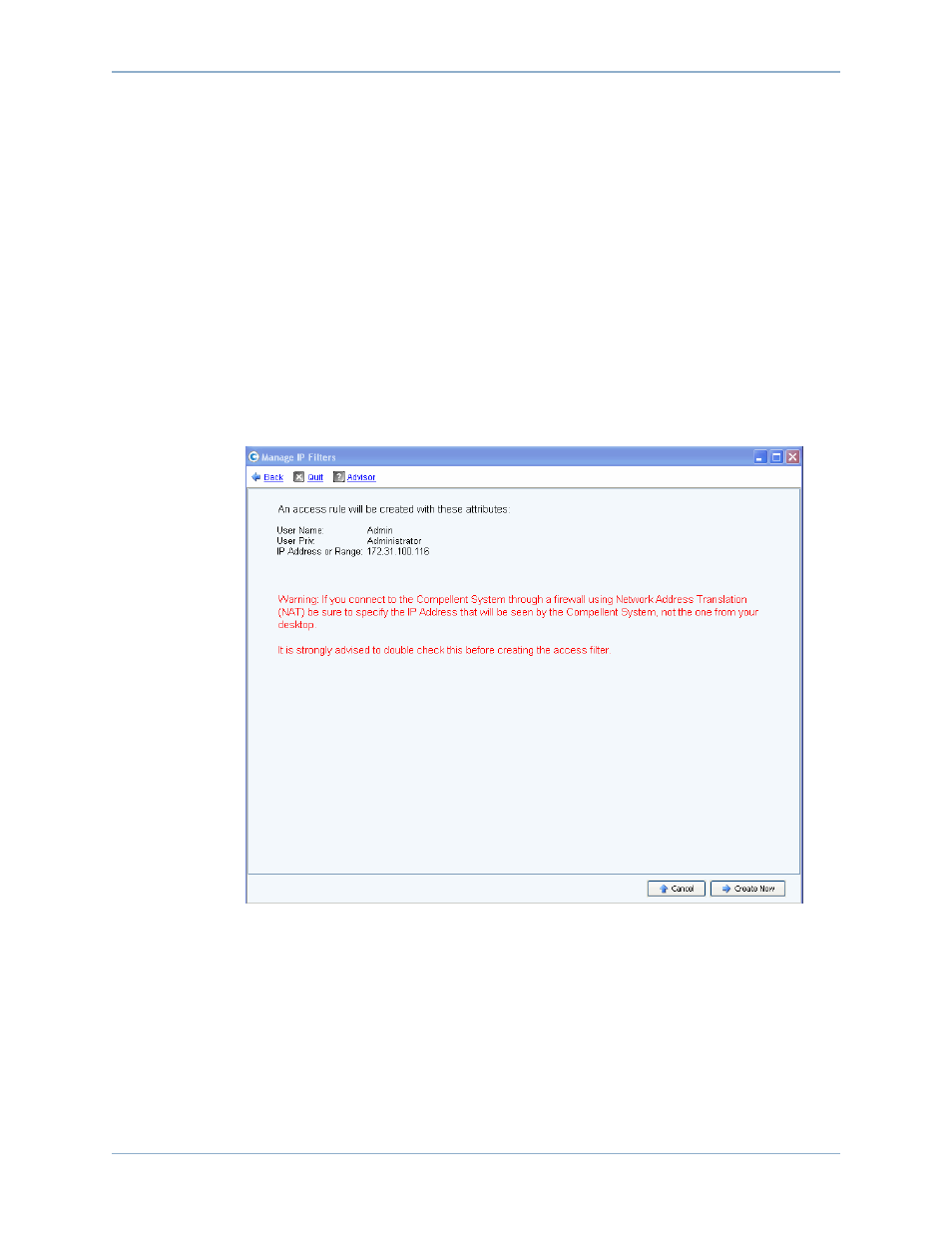 Creating an ip filter for a user | Dell Compellent Series 30 User Manual | Page 223 / 448