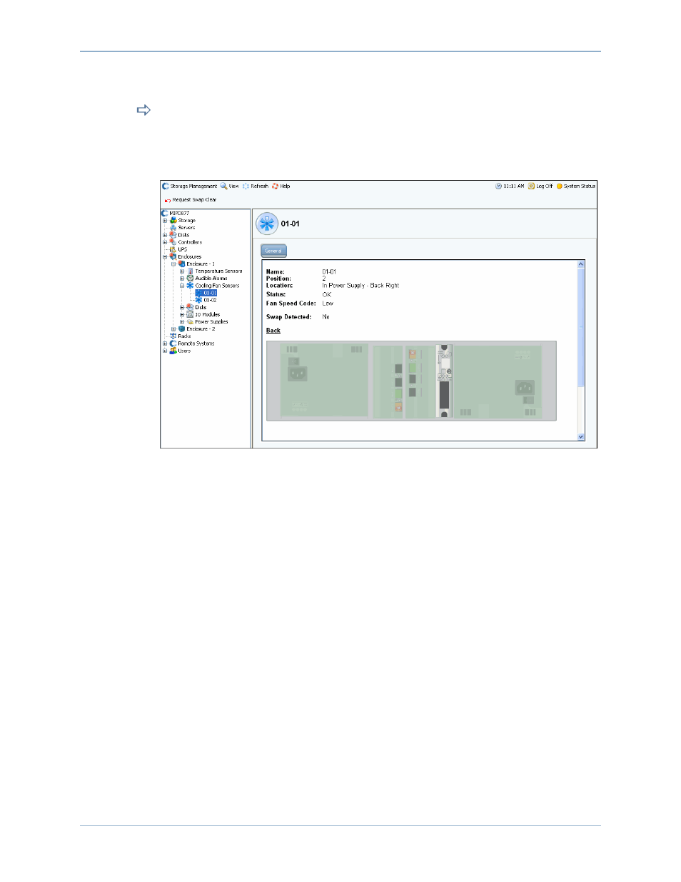 Viewing cooling fan sensor status | Dell Compellent Series 30 User Manual | Page 377 / 448
