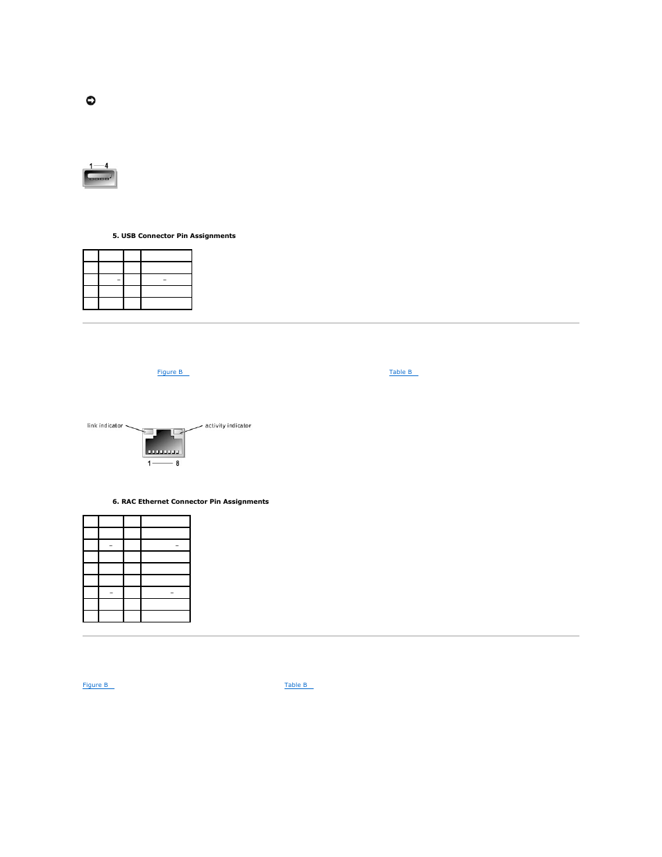 Rac ethernet connector, Integrated nic connector, Figure b | Table b, Defines the pin assignments for the connector | Dell PowerEdge 1750 User Manual | Page 9 / 74