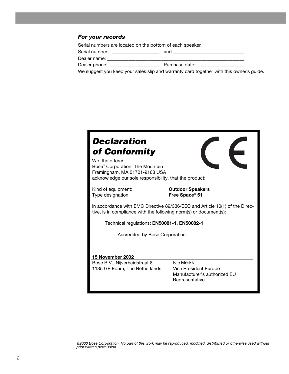 Declaration of conformity | Bose AM268612 User Manual | Page 2 / 10