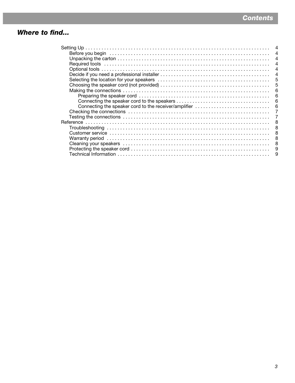 Contents where to find | Bose AM268612 User Manual | Page 3 / 10