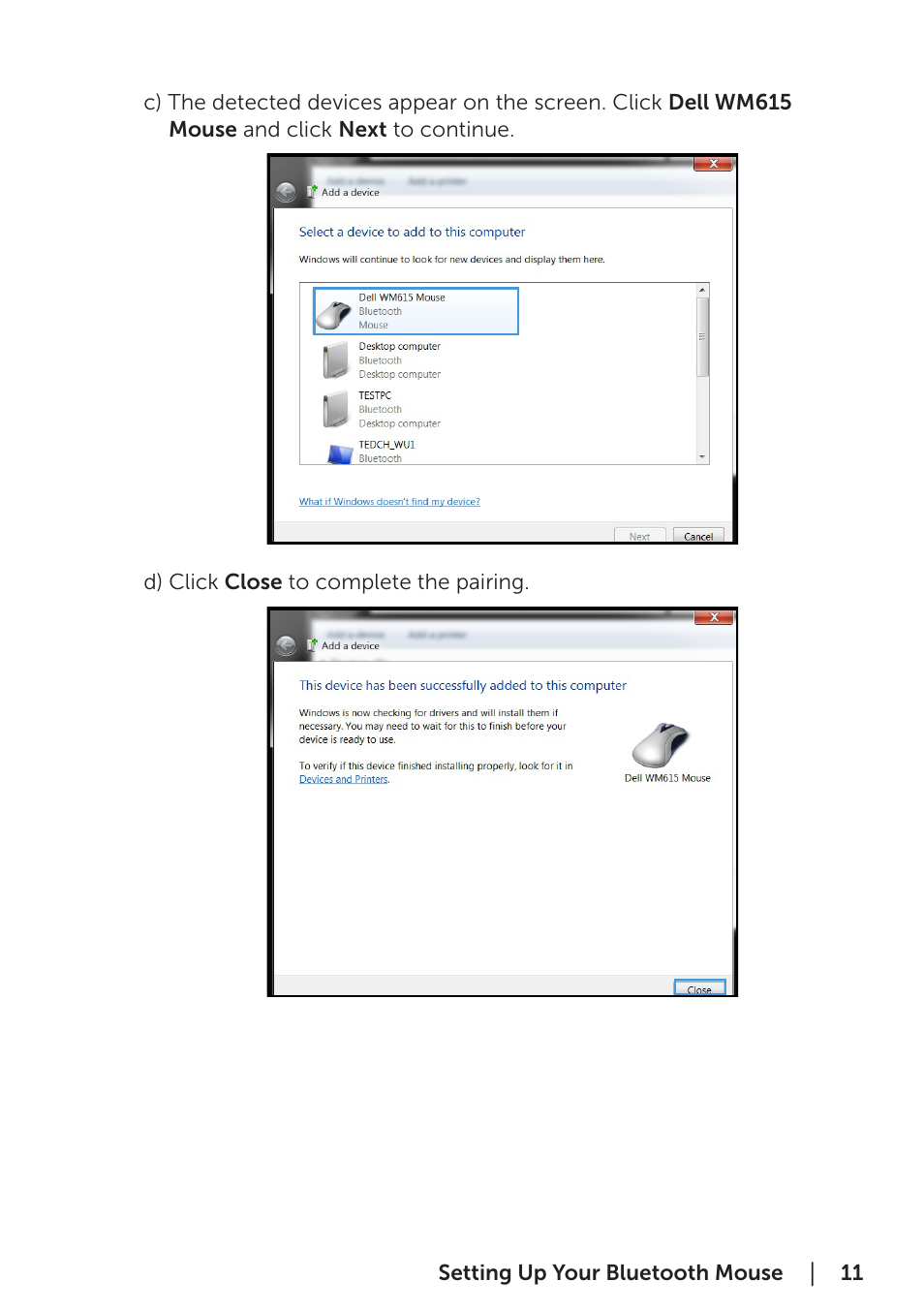 Dell Bluetooth Mouse WM615 User Manual | Page 11 / 23