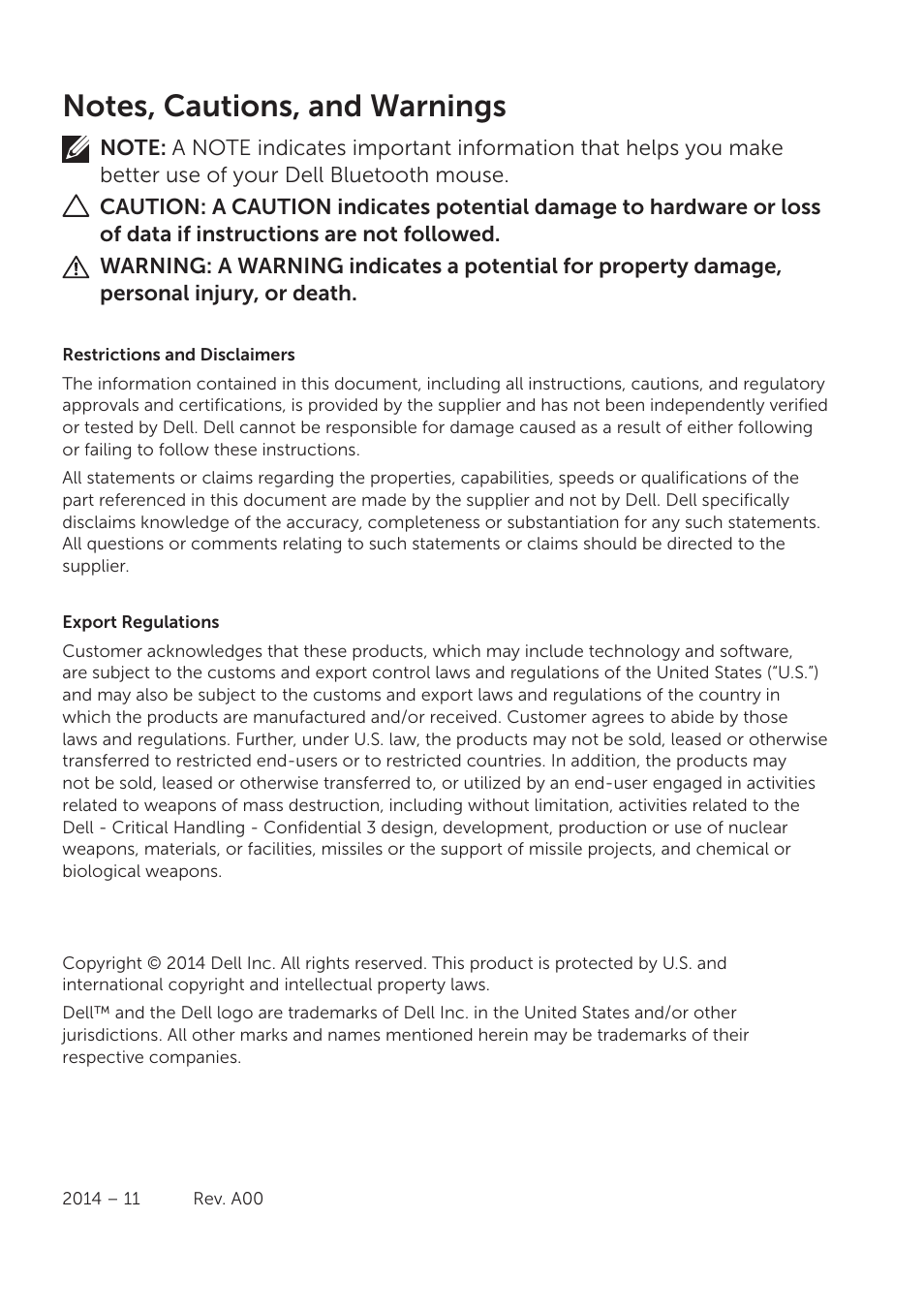 Dell Bluetooth Mouse WM615 User Manual | Page 2 / 23