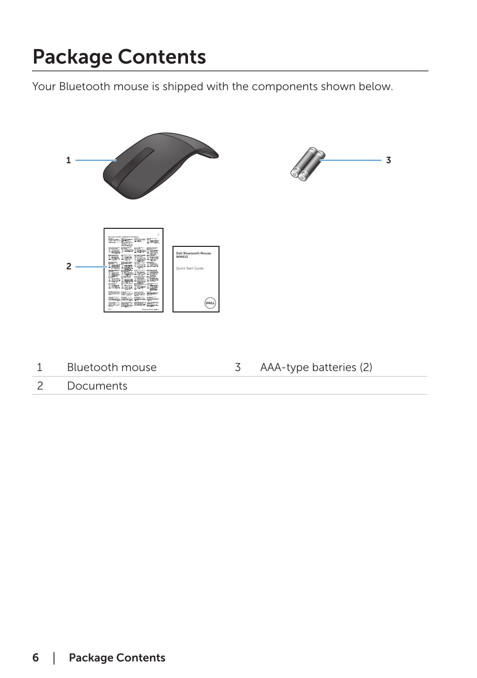 Package contents | Dell Bluetooth Mouse WM615 User Manual | Page 6 / 23