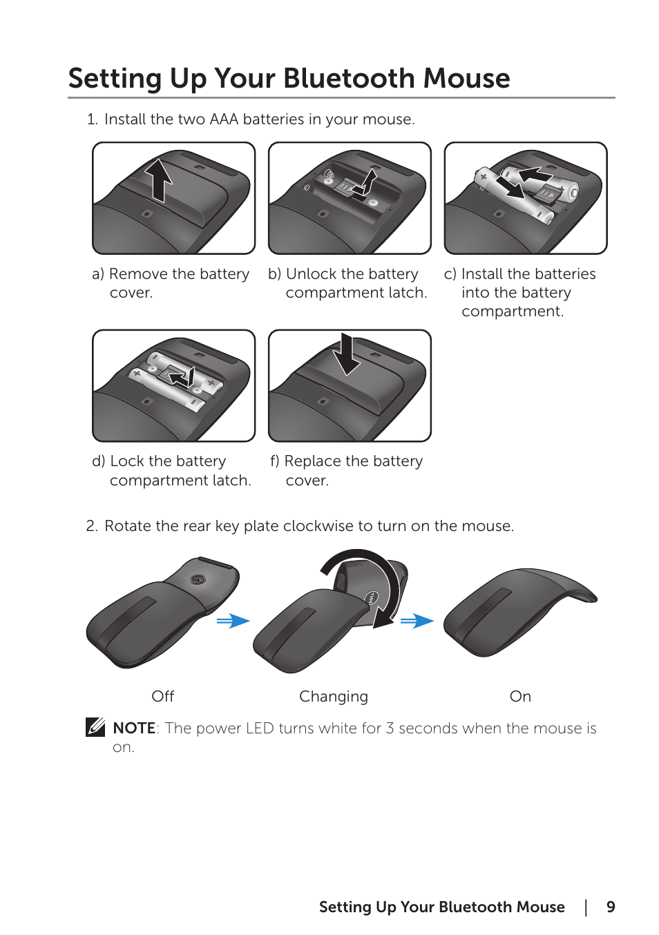 Setting up your bluetooth mouse | Dell Bluetooth Mouse WM615 User Manual | Page 9 / 23