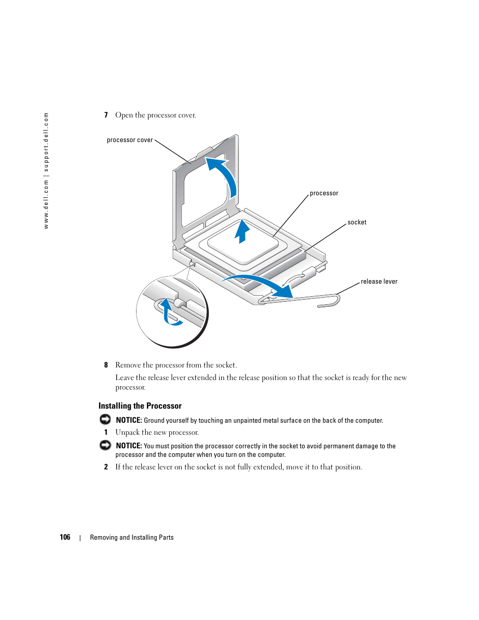 Installing the processor | Dell XPS/Dimension XPS Gen 4 User Manual | Page 106 / 154