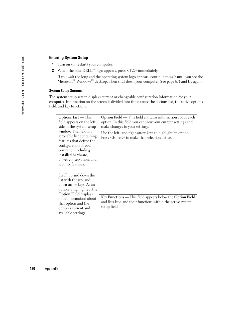 Entering system setup | Dell XPS/Dimension XPS Gen 4 User Manual | Page 120 / 154