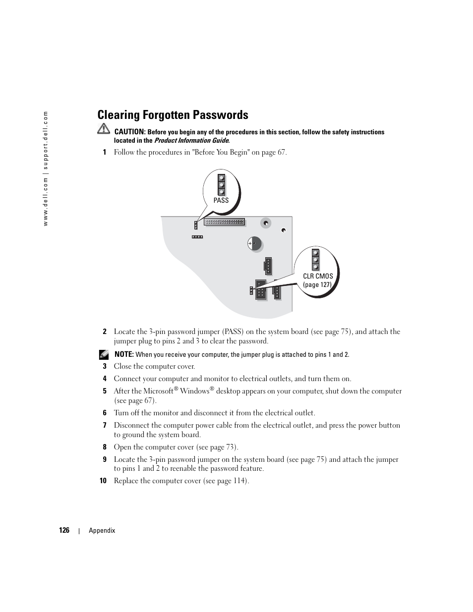 Clearing forgotten passwords | Dell XPS/Dimension XPS Gen 4 User Manual | Page 126 / 154