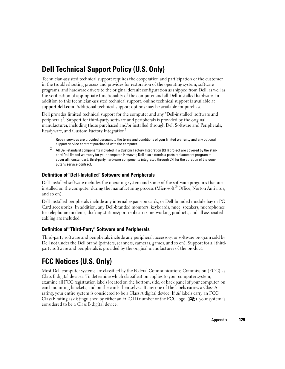 Dell technical support policy (u.s. only), Fcc notices (u.s. only), Technical service, see | Dell XPS/Dimension XPS Gen 4 User Manual | Page 129 / 154