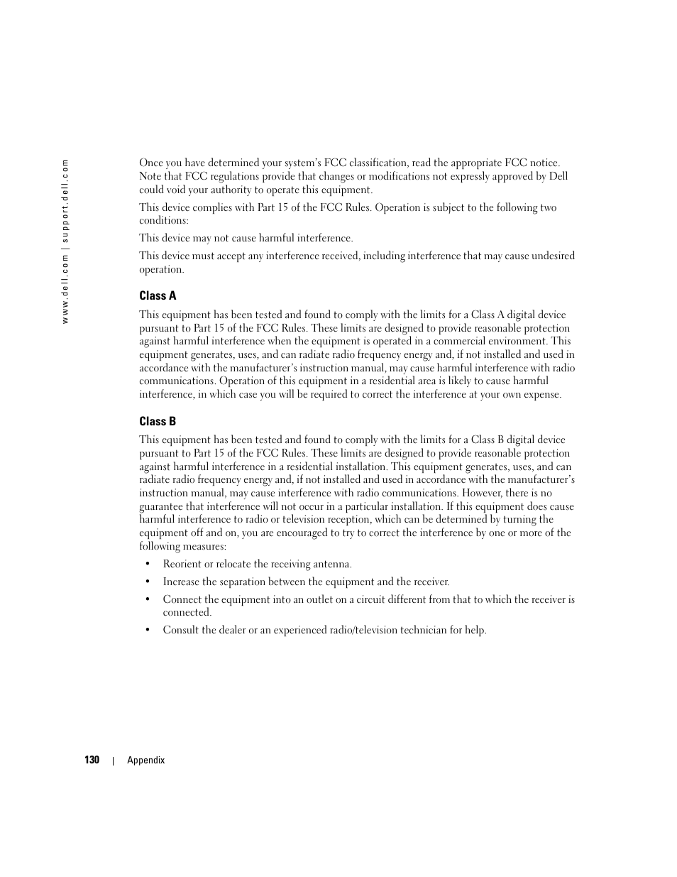 Class a, Class b | Dell XPS/Dimension XPS Gen 4 User Manual | Page 130 / 154