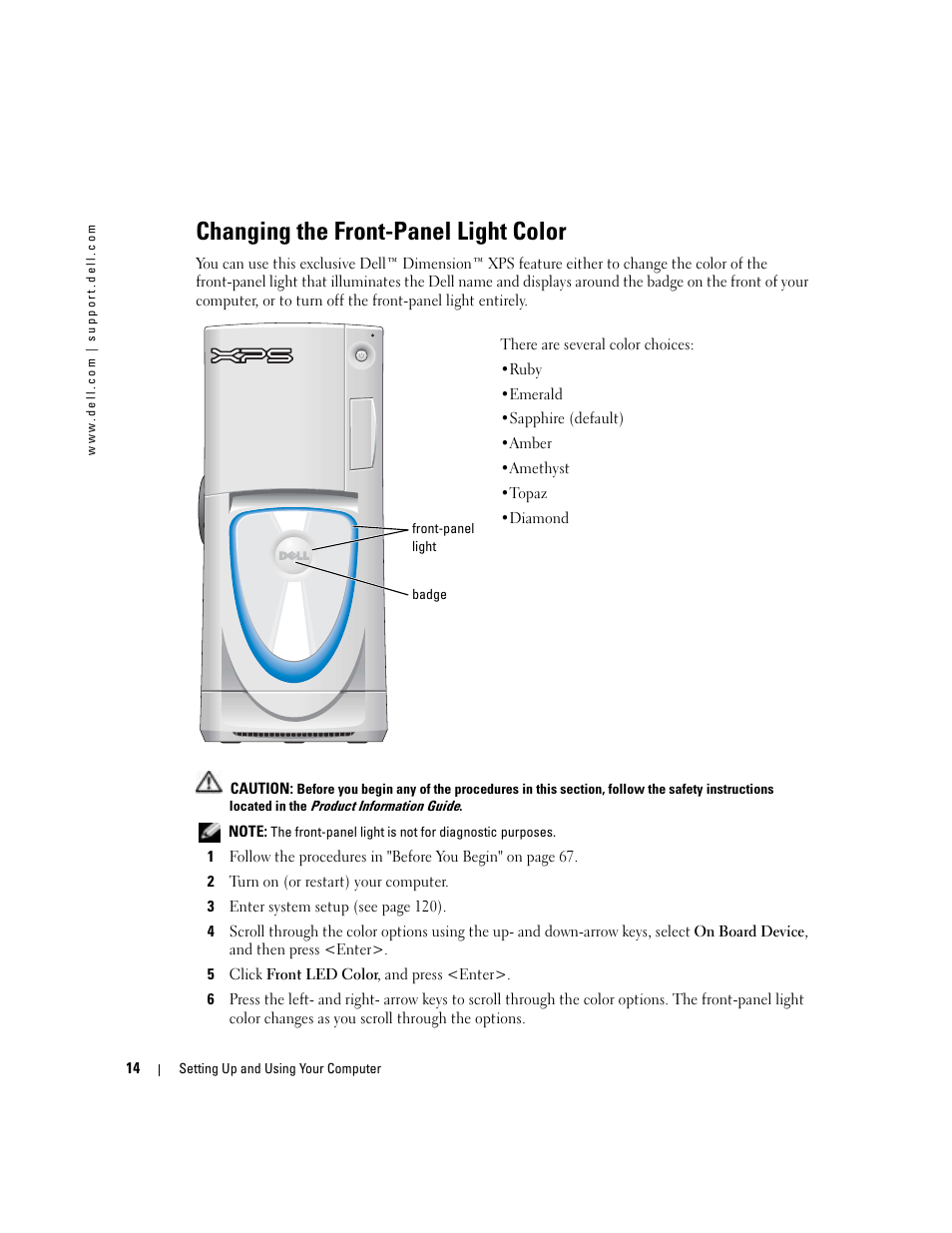 Changing the front-panel light color | Dell XPS/Dimension XPS Gen 4 User Manual | Page 14 / 154