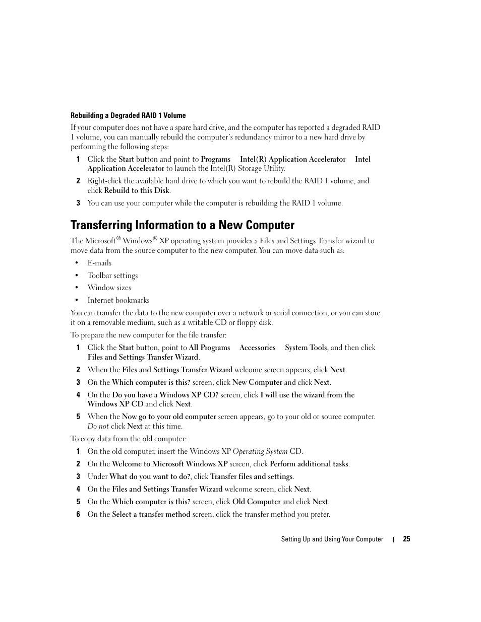 Transferring information to a new computer | Dell XPS/Dimension XPS Gen 4 User Manual | Page 25 / 154