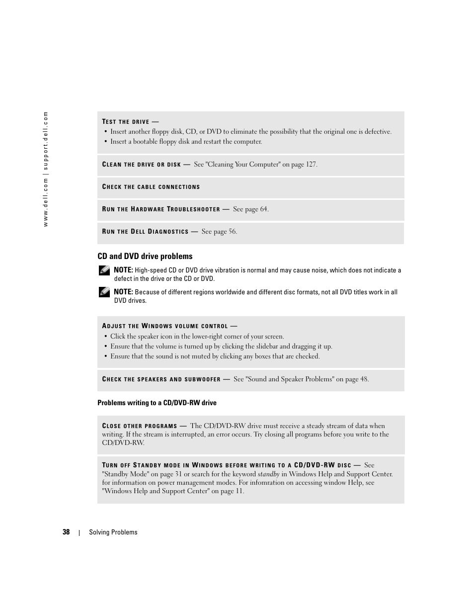 Cd and dvd drive problems | Dell XPS/Dimension XPS Gen 4 User Manual | Page 38 / 154