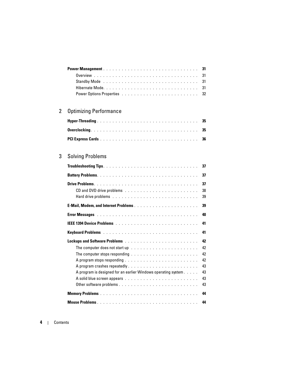 2optimizing performance, 3solving problems | Dell XPS/Dimension XPS Gen 4 User Manual | Page 4 / 154