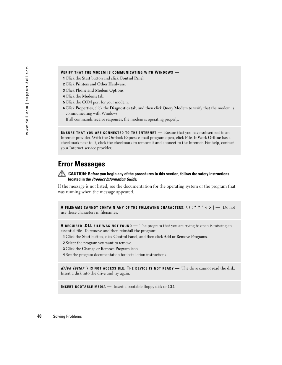 Error messages | Dell XPS/Dimension XPS Gen 4 User Manual | Page 40 / 154