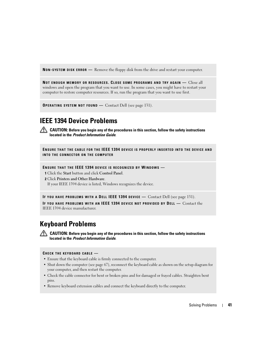 Ieee 1394 device problems, Keyboard problems, Click the com port for your modem | Dell XPS/Dimension XPS Gen 4 User Manual | Page 41 / 154