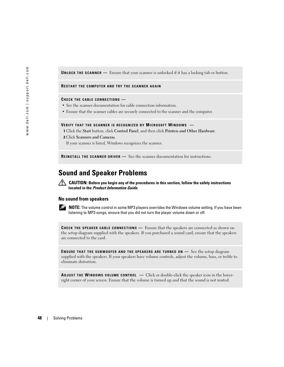 Sound and speaker problems, No sound from speakers | Dell XPS/Dimension XPS Gen 4 User Manual | Page 48 / 154