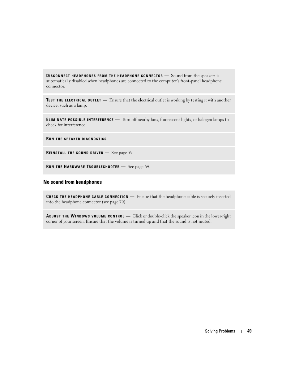No sound from headphones | Dell XPS/Dimension XPS Gen 4 User Manual | Page 49 / 154