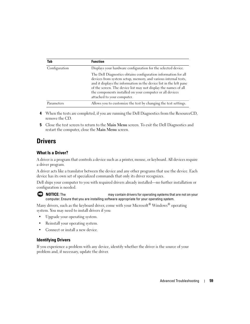 Drivers, What is a driver, Identifying drivers | Dell XPS/Dimension XPS Gen 4 User Manual | Page 59 / 154
