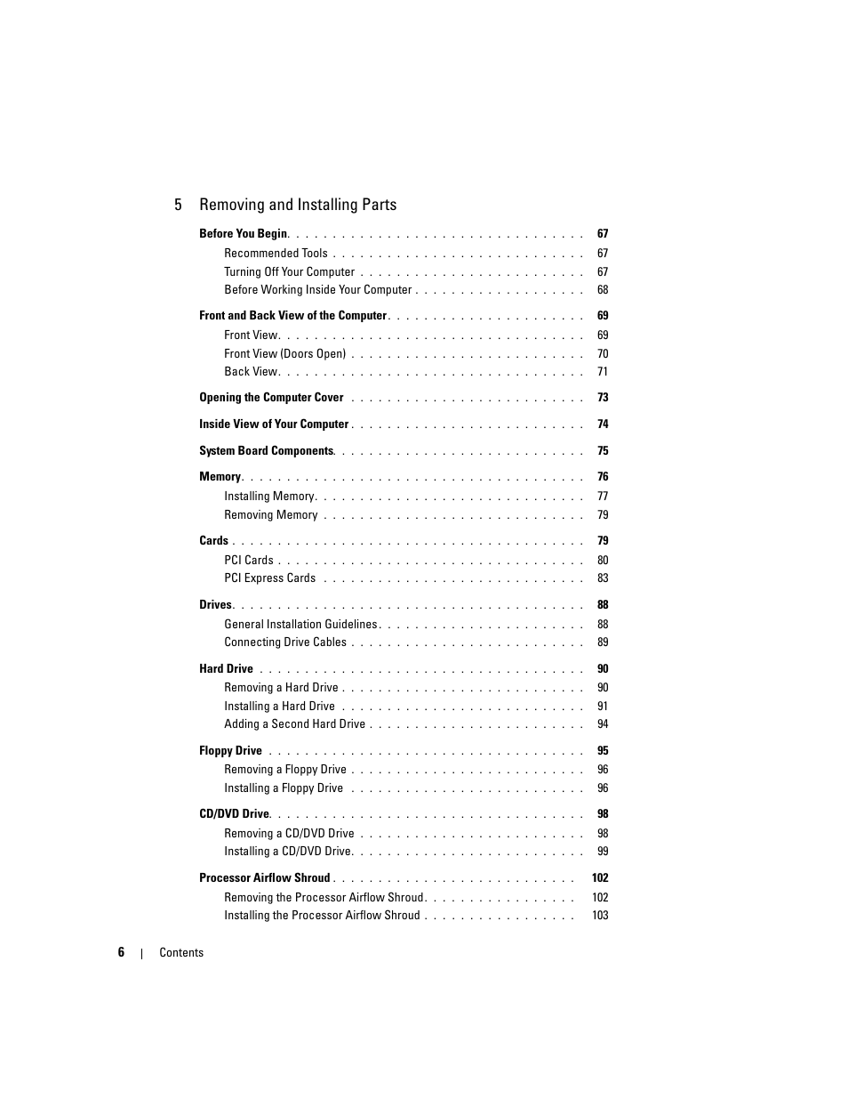 5removing and installing parts | Dell XPS/Dimension XPS Gen 4 User Manual | Page 6 / 154